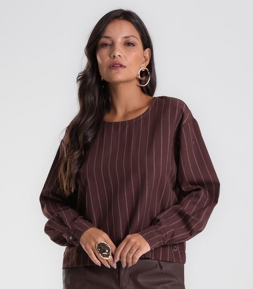 Blusa Feminina Manga Longa Listrada Endless Marrom