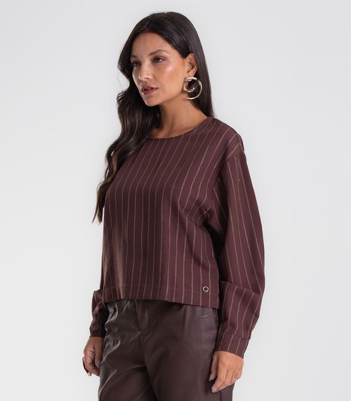 Blusa Feminina Manga Longa Listrada Endless Marrom