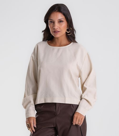 Blusa Feminina Manga Longa Listrada Endless Bege