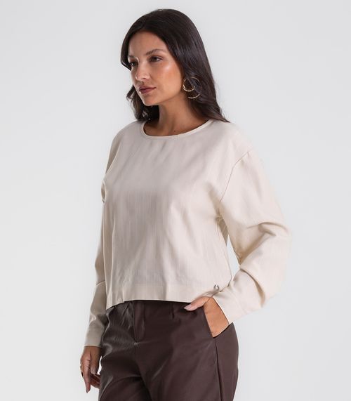 Blusa Feminina Manga Longa Listrada Endless Bege