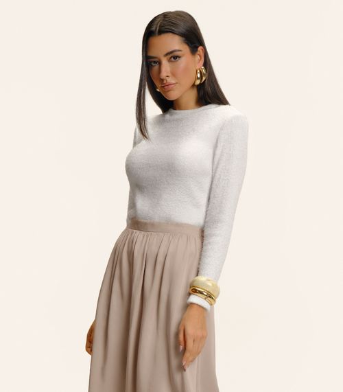 Blusa Feminina Manga Longa Tricot Felpudo Endless Bege