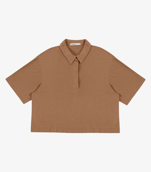 Camisa Polo Feminina Em Visco Maquinetada Endless Marrom