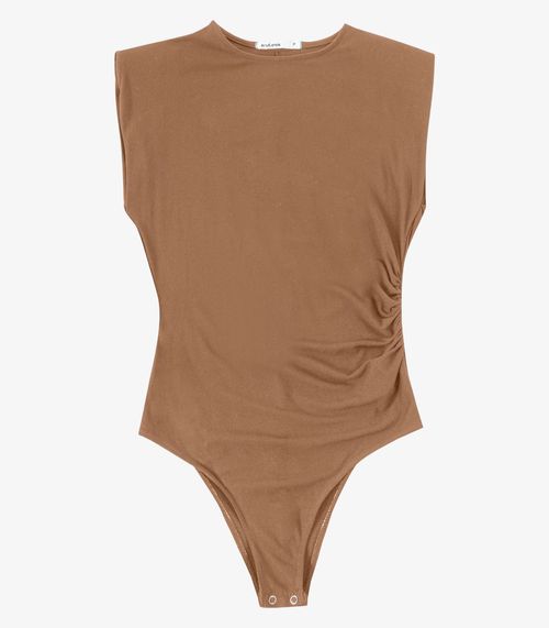 Body Feminino Justo Vicose Creponada Endless Marrom
