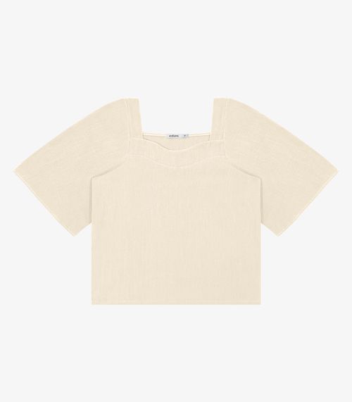 Blusa Feminina Manga Ampla Em Tecido Linho Endless Bege