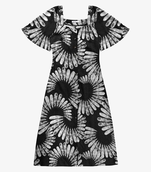 Vestido Feminino Super Midi Estampado Endless Preto