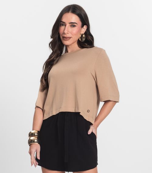 Blusa Feminina Manga Curta em Molecotton Endless Marrom