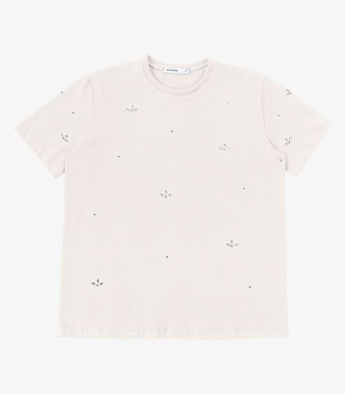 T-Shirt Feminina Cotton Com Aplicações Endless Bege