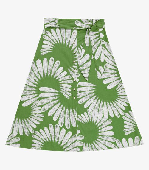 Saia Feminina Midi Evasê Linho Estampada Endless Verde