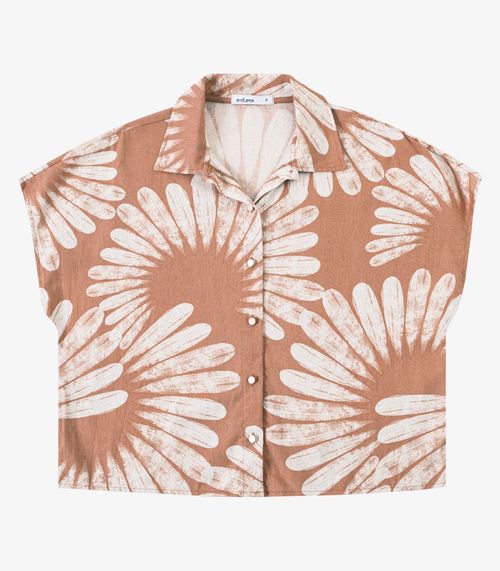 Camisa Feminina Manga Curta Estampada Endless Marrom