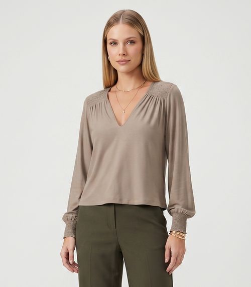 Blusa Feminina Manga Longa Com Lastex Endless Marrom
