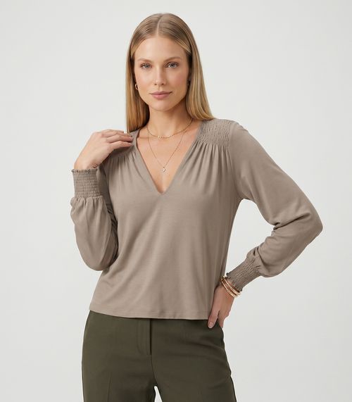 Blusa Feminina Manga Longa Com Lastex Endless Marrom