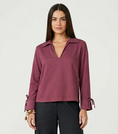 Camisa Feminina Manga Longa Decote V Endless Vermelho