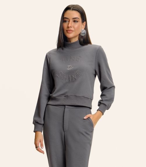 Blusão Feminino Moletom Gola Alta Endless Cinza