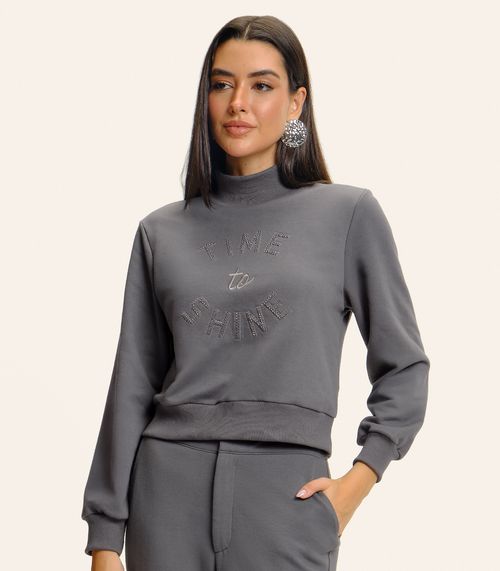Blusão Feminino Moletom Gola Alta Endless Cinza
