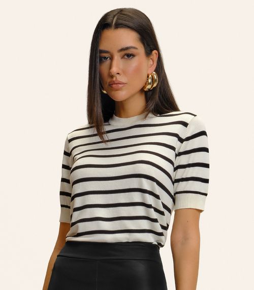 Blusa Feminina Manga Curta Tricot Endless Bege