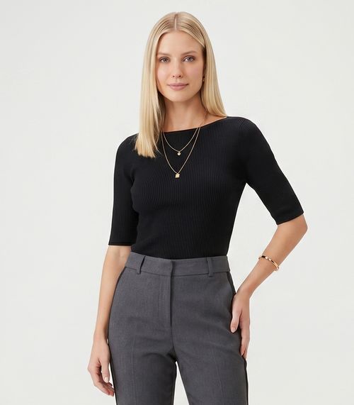 Blusa Feminina Tricot Decote Canoa Endless Preto