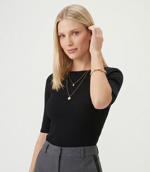 Blusa Feminina Tricot Decote Canoa Endless Preto