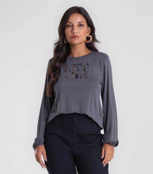 Blusa Feminina Manga Longa Bufante Endless Cinza