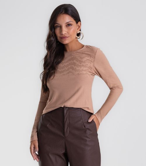 Blusa Feminina Manga Longa Com Estampa Endless Marrom