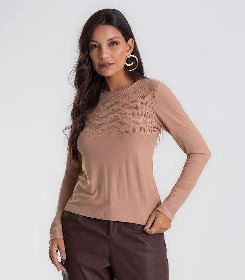 Blusa Feminina Manga Longa Com Estampa Endless Marrom
