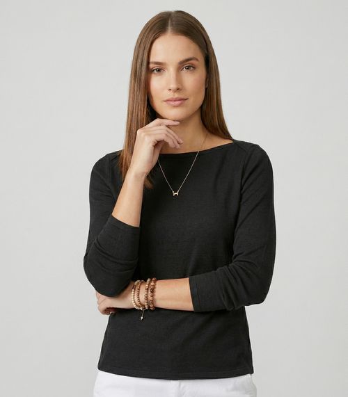 Blusa Feminina Manga Longa Decote Canoa Endless Preto