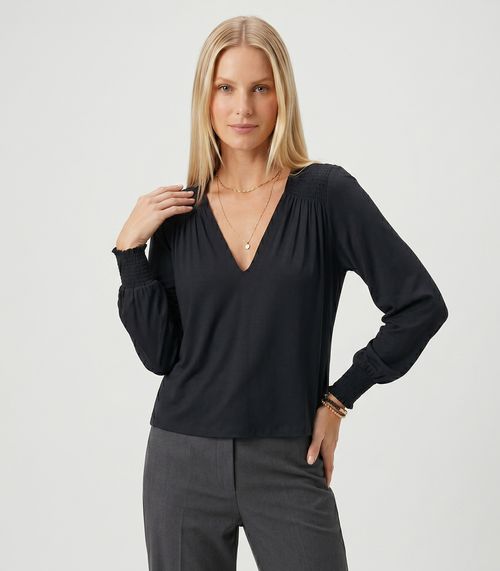 Blusa Feminina Manga Longa Com Lastex Endless Preto
