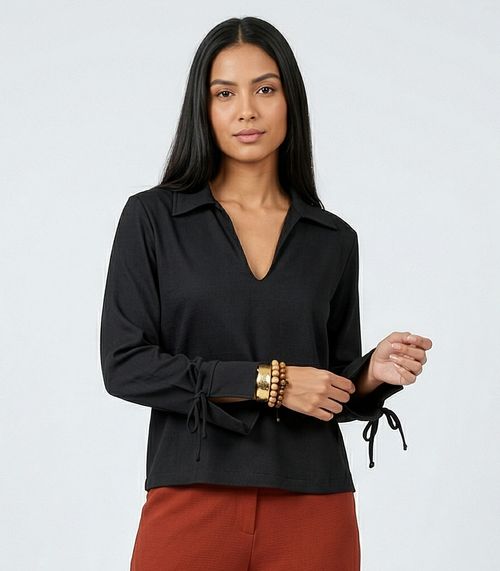 Camisa Feminina Manga Longa Decote V Endless Preto