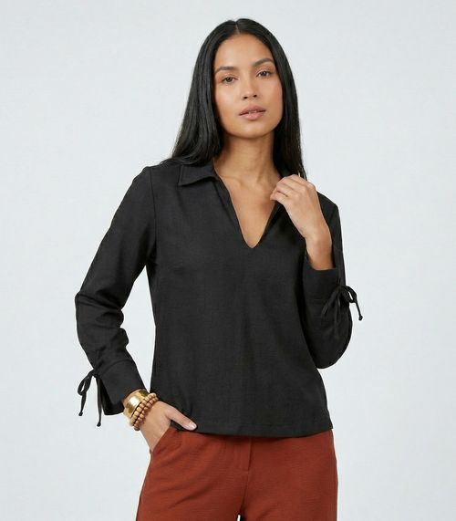 Camisa Feminina Manga Longa Decote V Endless Preto