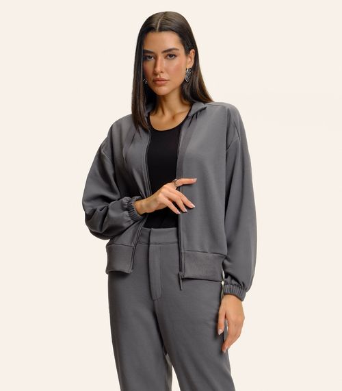 Jaqueta Feminina Gola Alta Com Cadarço Endless Cinza