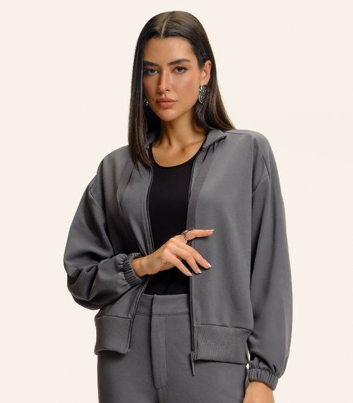 Jaqueta Feminina Gola Alta Com Cadarço Endless Cinza