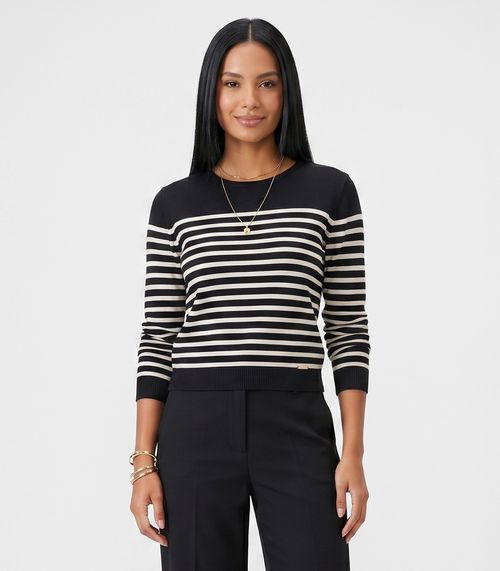 Blusa Feminina Manga Longa Tricô Listrado Endless Preto