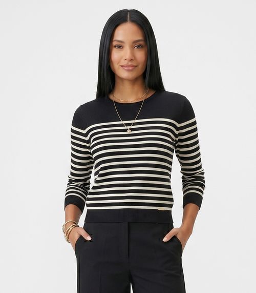 Blusa Feminina Manga Longa Tricô Listrado Endless Preto