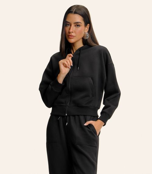 Jaqueta Feminina Com Capuz Moletom Felpado Endless Preto