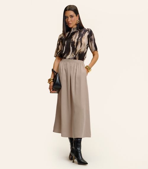 Saia Midi Endless Tencel Twill Feminina Marrom