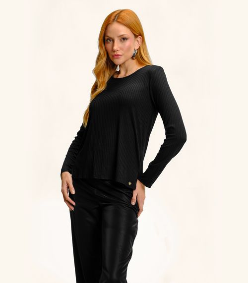 Blusa Feminina Canelada Manga Longa Básica Endless Preto