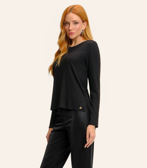 Blusa Feminina Canelada Manga Longa Básica Endless Preto