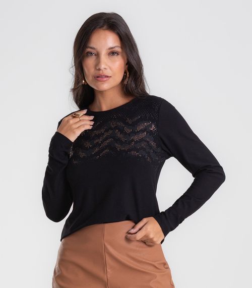 Blusa Feminina Manga Longa Com Estampa Endless Preto