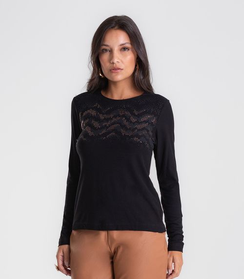 Blusa Feminina Manga Longa Com Estampa Endless Preto
