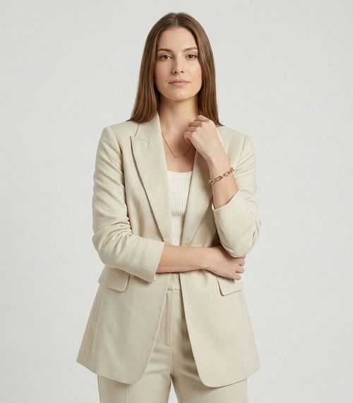Blazer Feminino Em  Alfaiataria Endless Bege