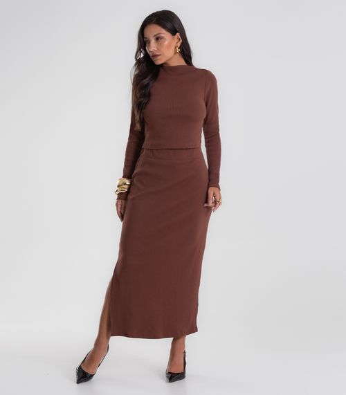 Conjunto Feminino Blusa com Saia Midi Endless Marrom