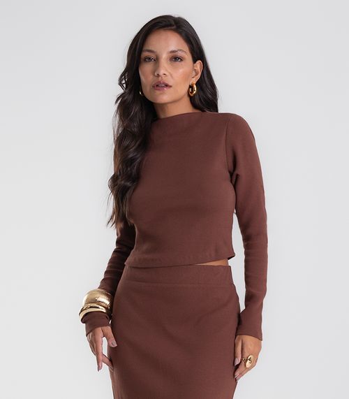 Conjunto Feminino Blusa com Saia Midi Endless Marrom