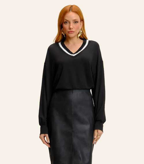 Blusão Feminino Decote V Molecotton Endless Preto