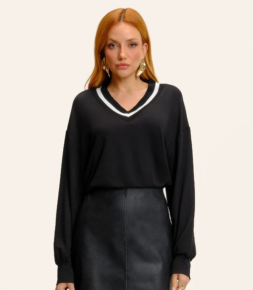 Blusão Feminino Decote V Molecotton Endless Preto