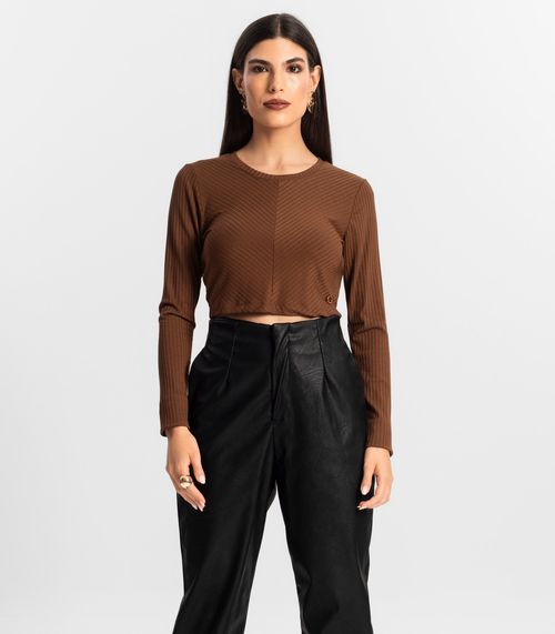 Blusa Feminina Manga Longa Ribana Básica Endless Marrom