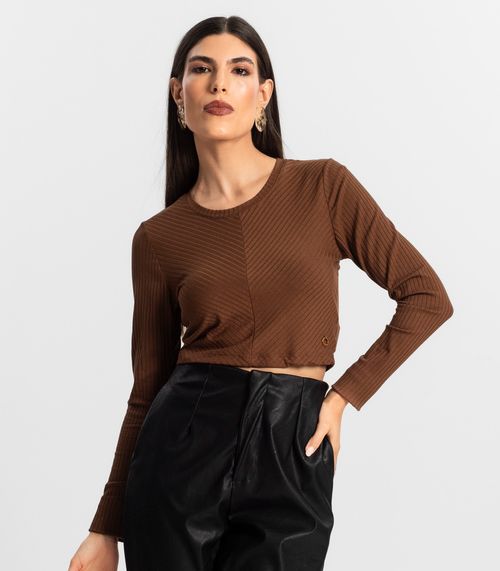 Blusa Feminina Manga Longa Ribana Básica Endless Marrom