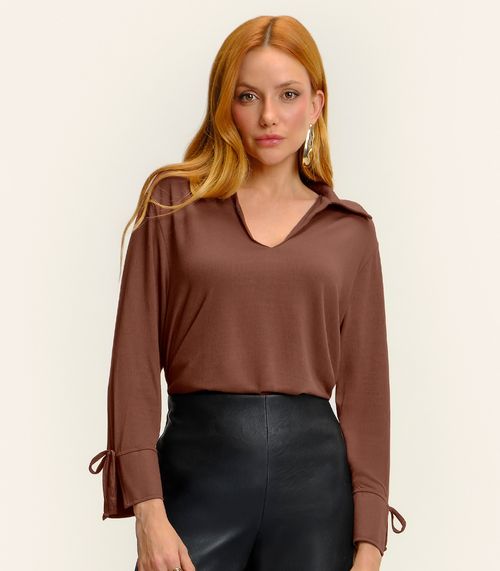 Camisa Feminina Manga Longa Decote V Endless Marrom