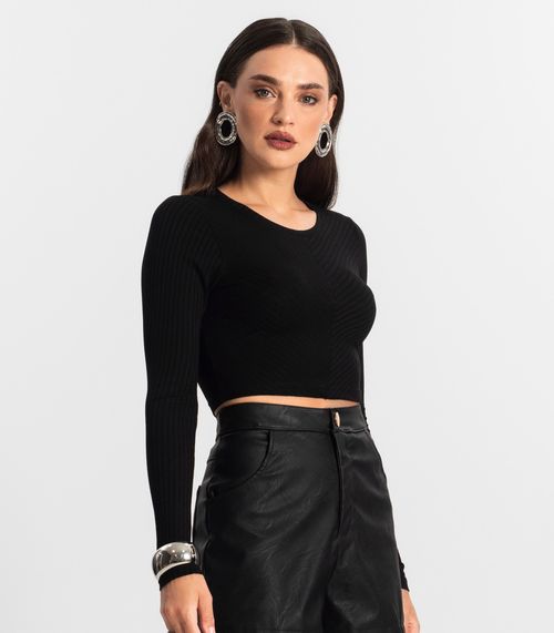 Blusa Feminina Manga Longa Ribana Básica Endless Preto