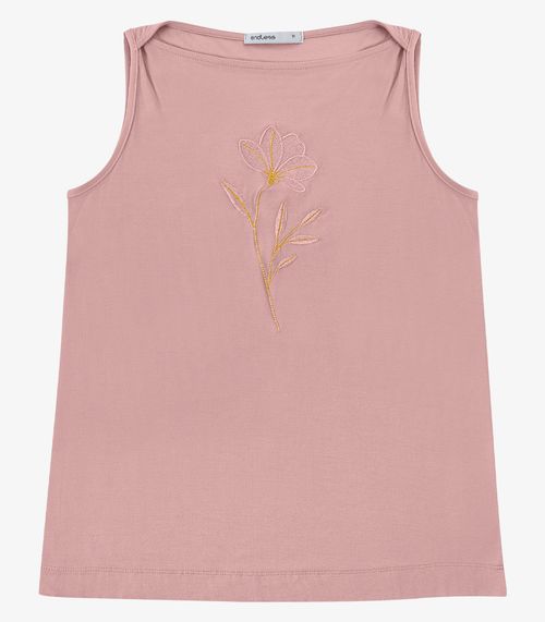 Regata Feminina Com Bordado Decote Canoa Endelss Rosa