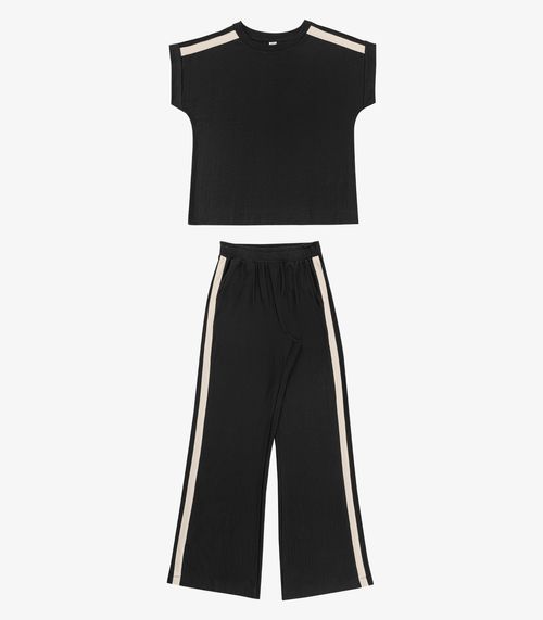 Conjunto Feminino Blusa Com Calça Em Visco Endless Preto