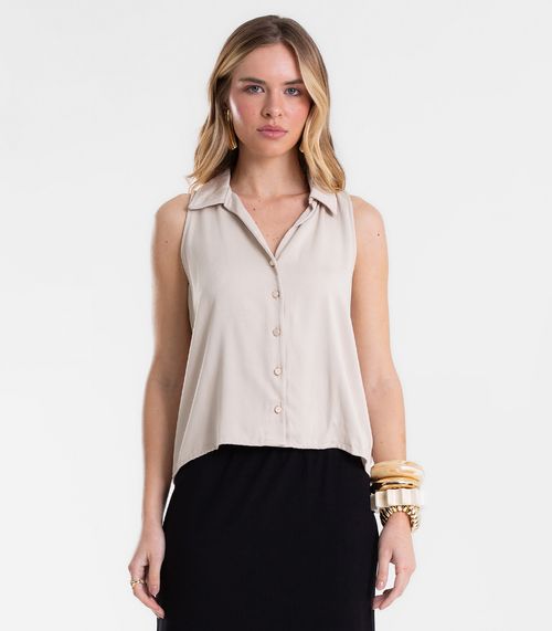 Camisa Feminina Sem Manga Decote V Endless Bege